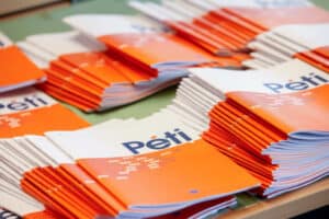 Audition of the candidates for the post of European Ombudsman. Stacks of PETI leaflets. Documents Stacks